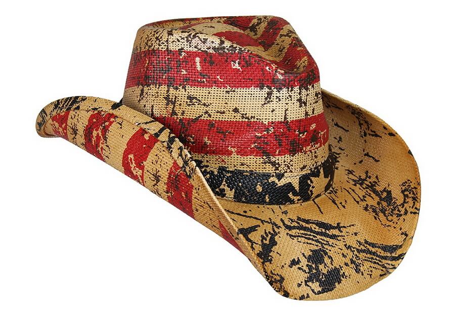 Vintage Straw USA Cowboy Hat with Stars & Stripes