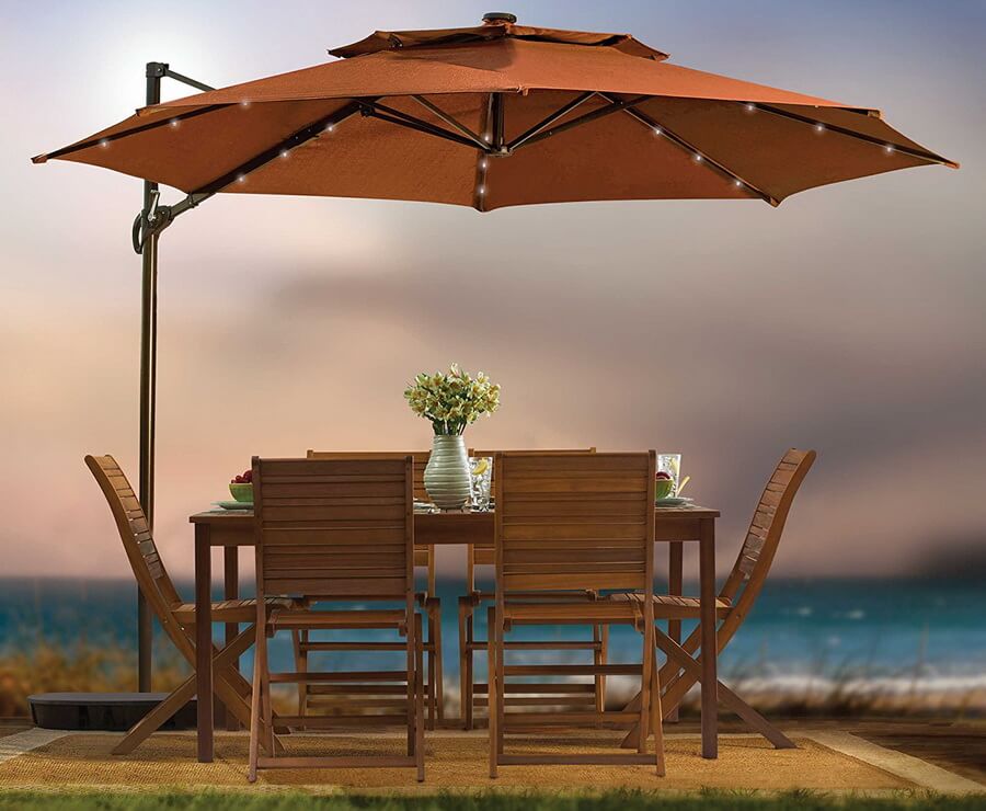 11-ft. Round Patio Cantilever Umbrella with Solar Powered Lights